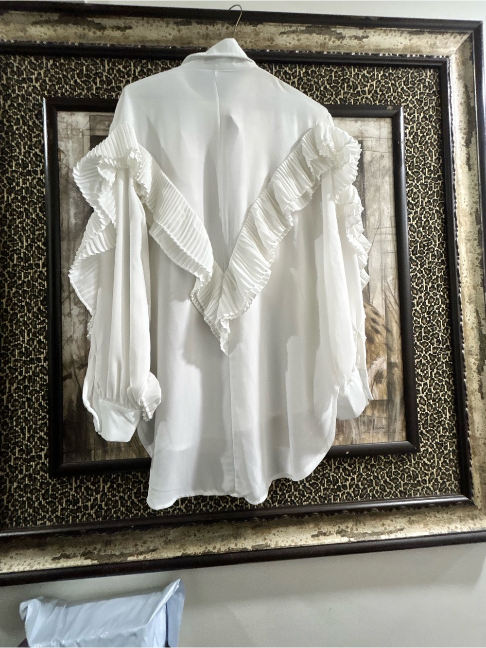 White Ruffle-Trim Button Front Blouse - Picture 2 of 4